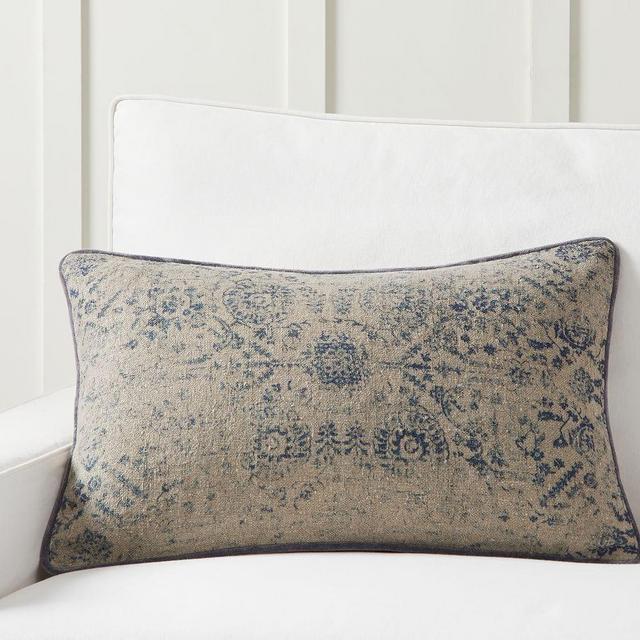 Harley Printed Velvet Lumbar Pillow Cover, 16 x 26", Blue