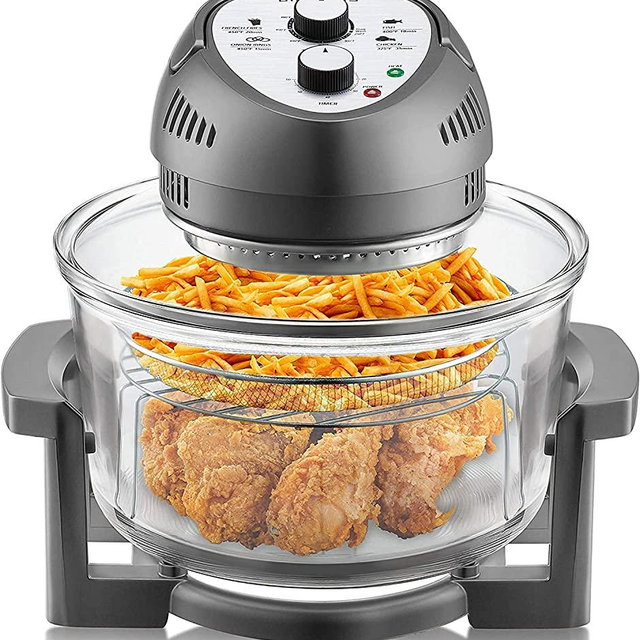 Big Boss Air Fryer, Super Sized 16 Quart Large Air Fryer Oven Glass Air Fryer, Infrared Convection Healthy Meal Electric Cooker with Timer, Dishwasher Safe, Plus 50+ Recipe Book