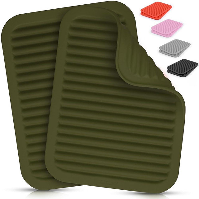 Zulay 2 Pack (9"x12") Silicone Trivets for Hot Pots and Pans - Multi-Purpose & Versatile Trivet Mat - Heat Resistant Silicone Trivet - Durable & Flexible Hot Pads for Kitchen Counter - Olive Green
