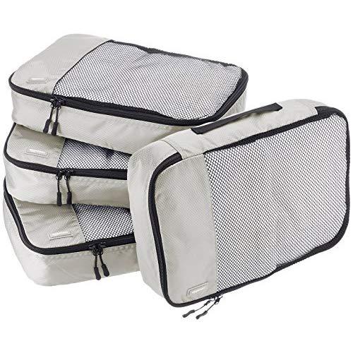 AmazonBasics 4 Piece Packing Travel Organizer Cubes Set - Medium, Grey