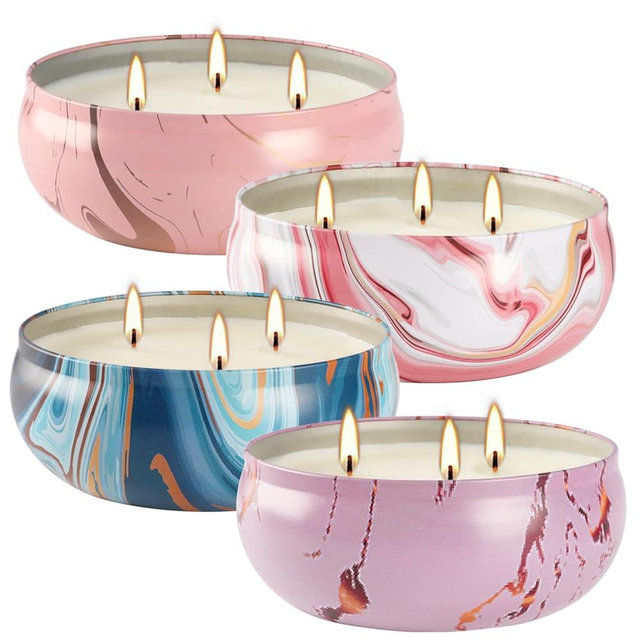 4 Pack Citronella Candles-3 Wick Scented Candles,Outdoor Candle Bulk 12 oz Large Candle Gift for Patio,Summer Gifts,Anniversaries GIF.