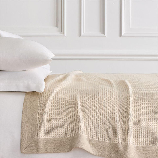 Two Tone Cotton Linen Blanket, F/Q, Natural