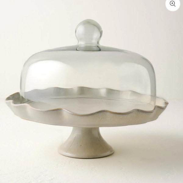 French Grey Ruffle Cake Stand with Dome