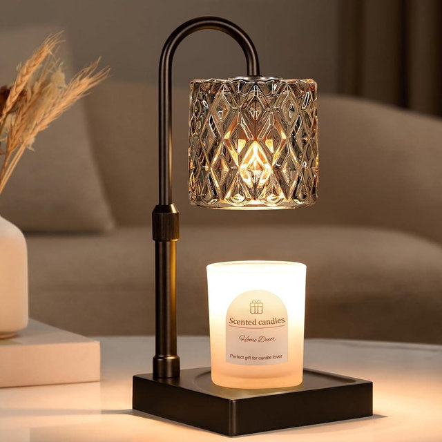 Dark Grey Candle Warmer Lamp with Timer -Dimmable Adjustable Height Wax Melt Warmer for Jar Candles,Vintage Home Decor with Elegant Clear Glass,Birthday Gifts for Women, Mom, Friend, Sister