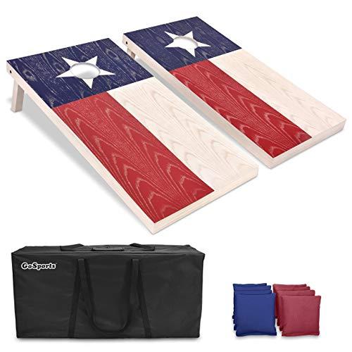 GoSports Flag Series Wood Cornhole Sets – Choose from American Flag, State Flags and More – Includes Two Regulation Size 4’ x 2’ Boards, 8 Bean Bags, Carrying Case and Game Rules