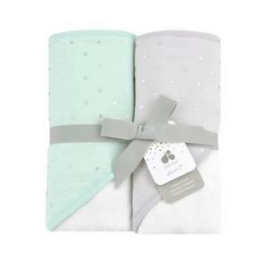 Just Born Sparkle Mint Green 2- Pack Hooded Towel Set