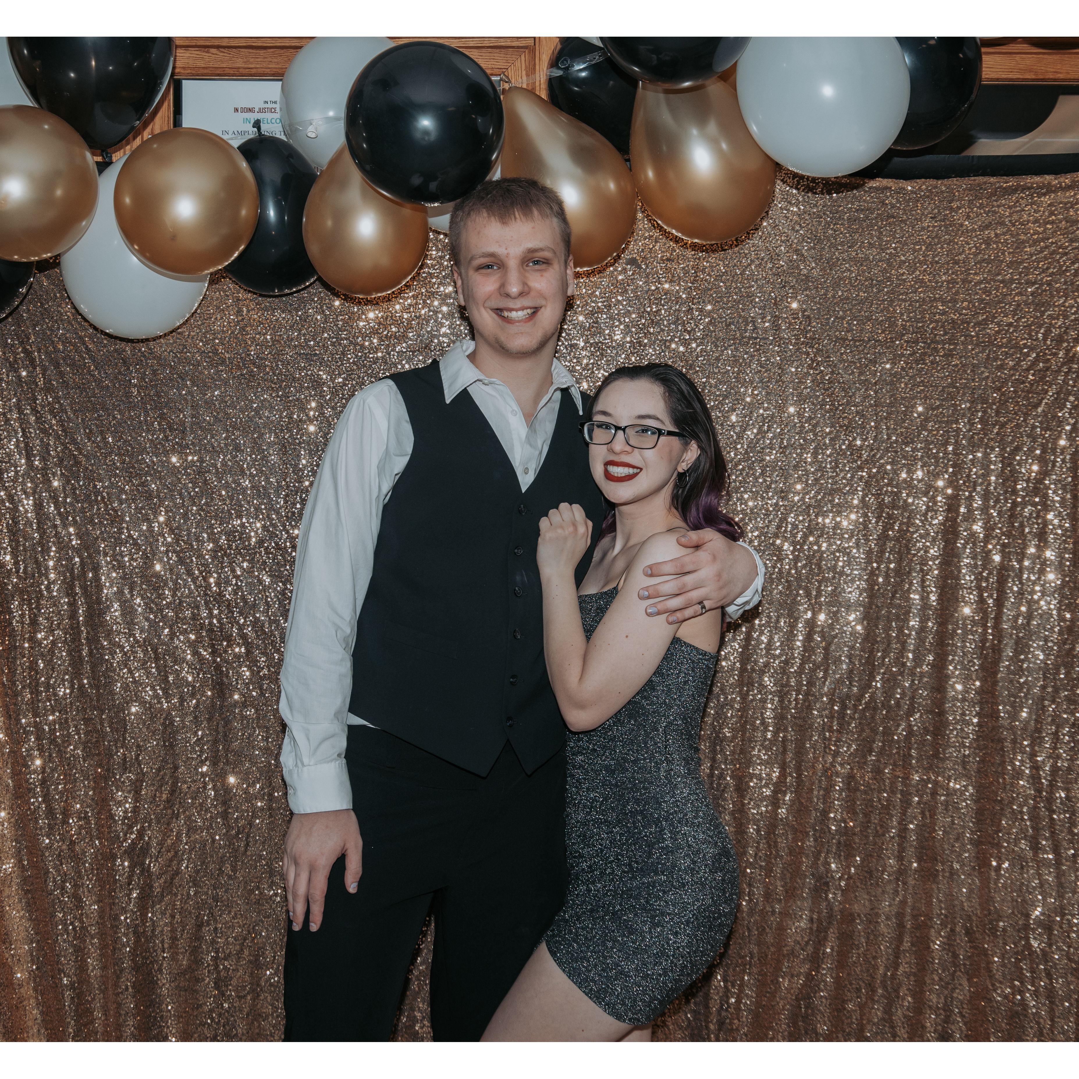 A gussied-up picture of us at one of our school dances.