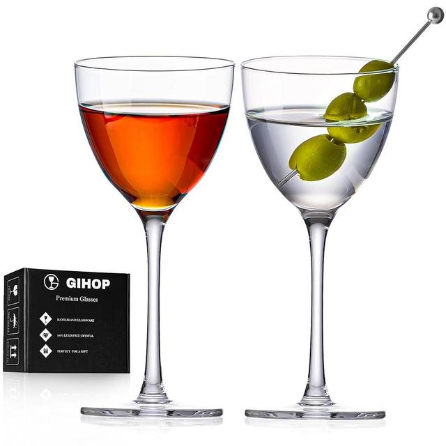 GIHOP Nick and Nora Cocktail Glasses, 5.8Oz Hand Blown Martini Glasses Set of 2, 100% Lead-Free Craystal Coupe Glassware, Small Cocktail Glasses for Manhattan, Cosmopolitan, Espresso with Gift Box