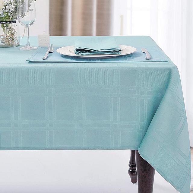 JUCFHY Soild Plaid Jacquard Table Cloth Elegance Wrinkle Resistant Contemporary Woven Decorative Tablecloths, Spillproof Soil Resistant Holiday Table Cover, 52 X 70, Turquoise