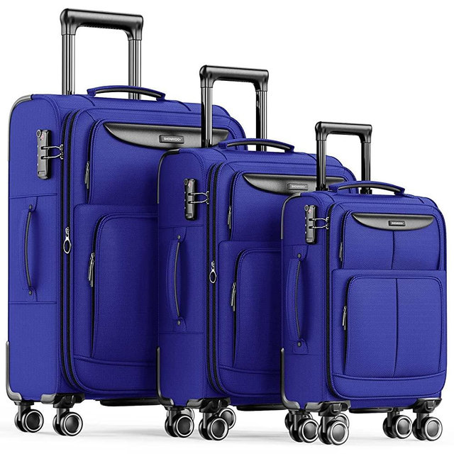 SHOWKOO Luggage Sets 3 Piece Softside Expandable Lightweight Durable Suitcase Sets Double Spinner Wheels TSA Lock Royal Blue (20in/24in/28in)