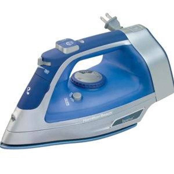 Hamilton Beach Steam Iron & Vertical Steamer for Clothes with Scratch-Resistant Durathon Soleplate, 8' Retractable Cord, 3-Way Auto Shutoff, Anti-Drip, 1500 Watts, Blue