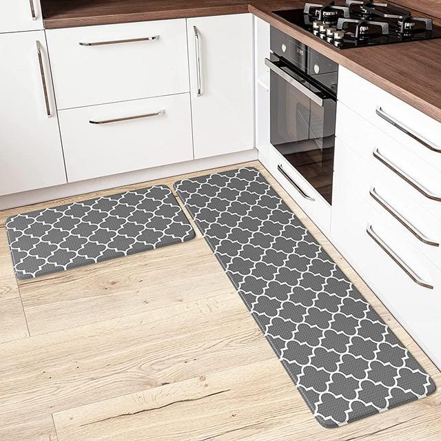 Anti-Fatigue Kitchen Mat & Rug - Set of 2 Cushioned Non-Slip Waterproof Kitchen Floor Mats, Great for Use in Front of Sink, PVC, Memory Foam. Comfort Decor. Runner Rugs for Home, Office, Laundry Room