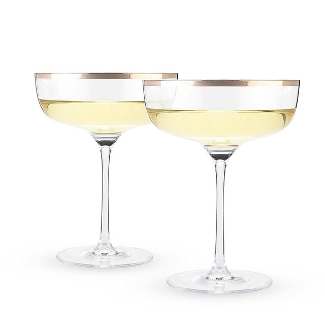 Twine Copper Rimmed Crystal Coupe Cocktail Glasses, Perfect for Martini, Champagne, Cosmopolitan, Manhattan, Home Bar Accessories, 10 oz, Set of 2