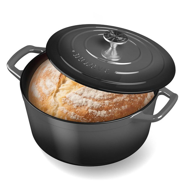 Nuwave 6QT Healthy Enameled Cast Iron Dutch Oven Pot with Lid, Heavy Duty 7-Layer Enamel, Enhanced Rust Protection, Dual Handles, Oven Safe to 500°F for Sourdough Bread Baking, Braise, Stew, Roast