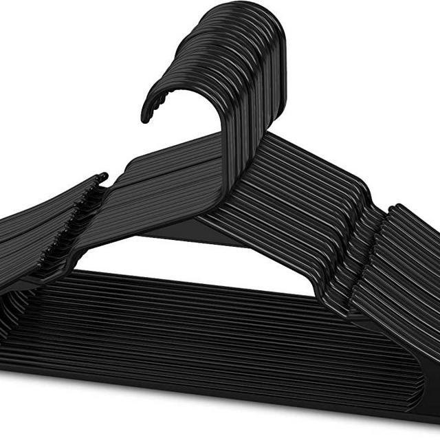 Sharpty Plastic Clothing Notched Hangers Ideal for Everyday Standard Use, Black (Pack of 20)