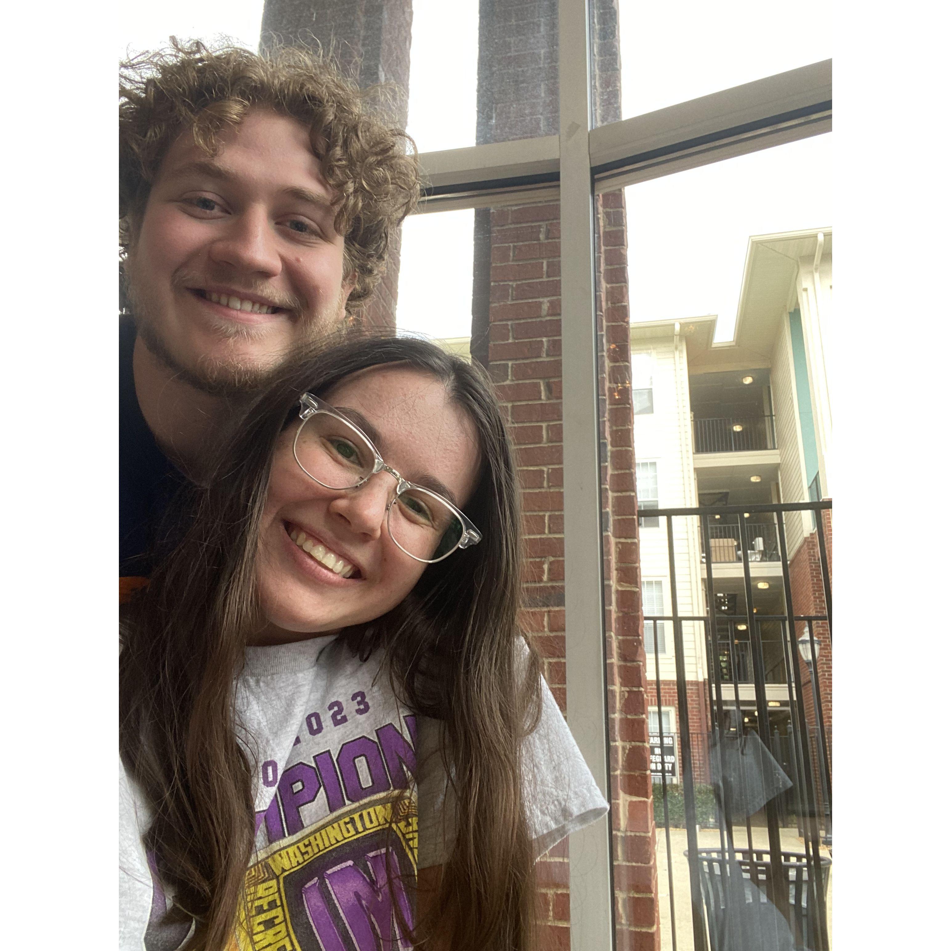 We took this photo right when we got out of the car for the first time in Atlanta at our first apartment together!