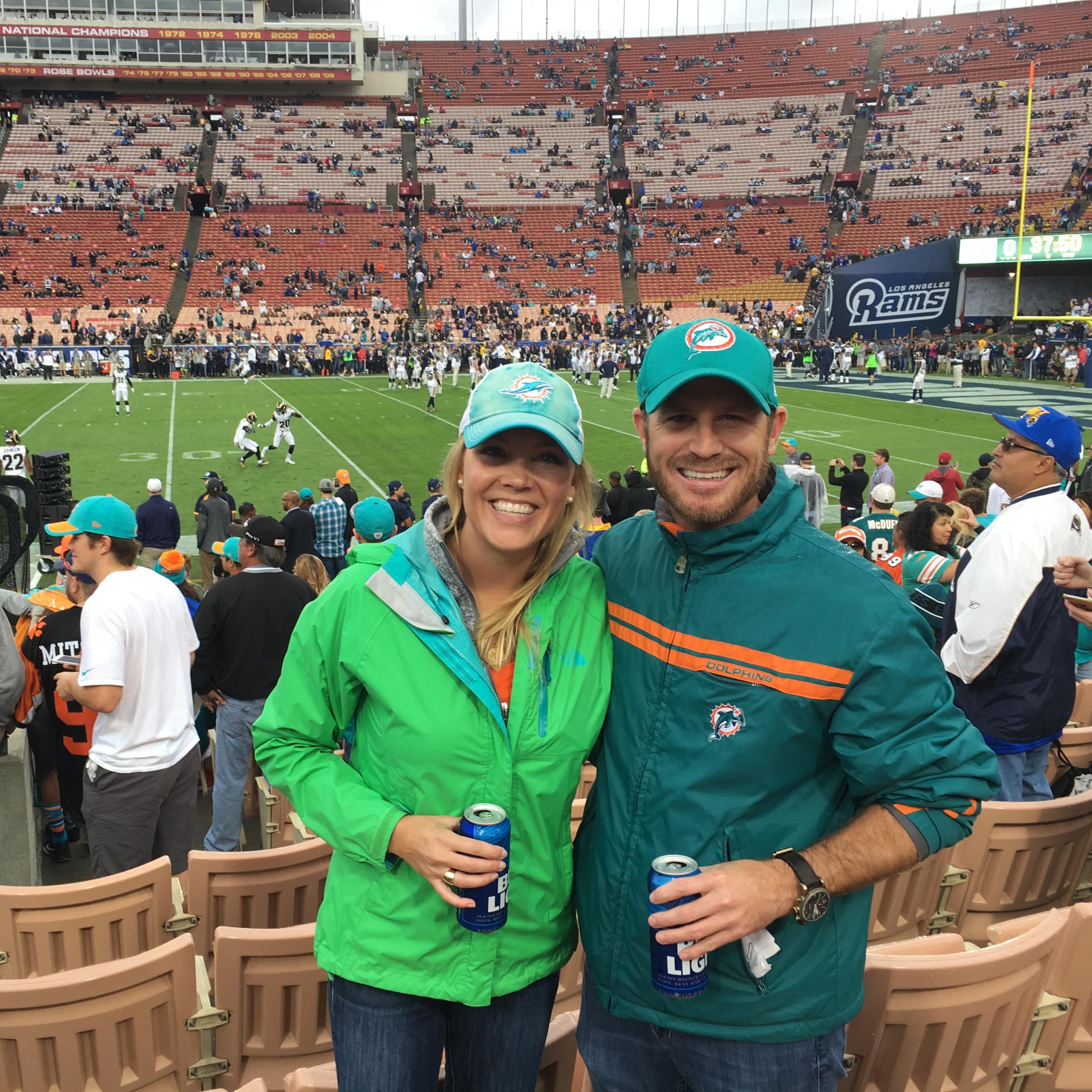 Dolphins vs Rams at the Coliseum. Rained all day, Dolphins win!