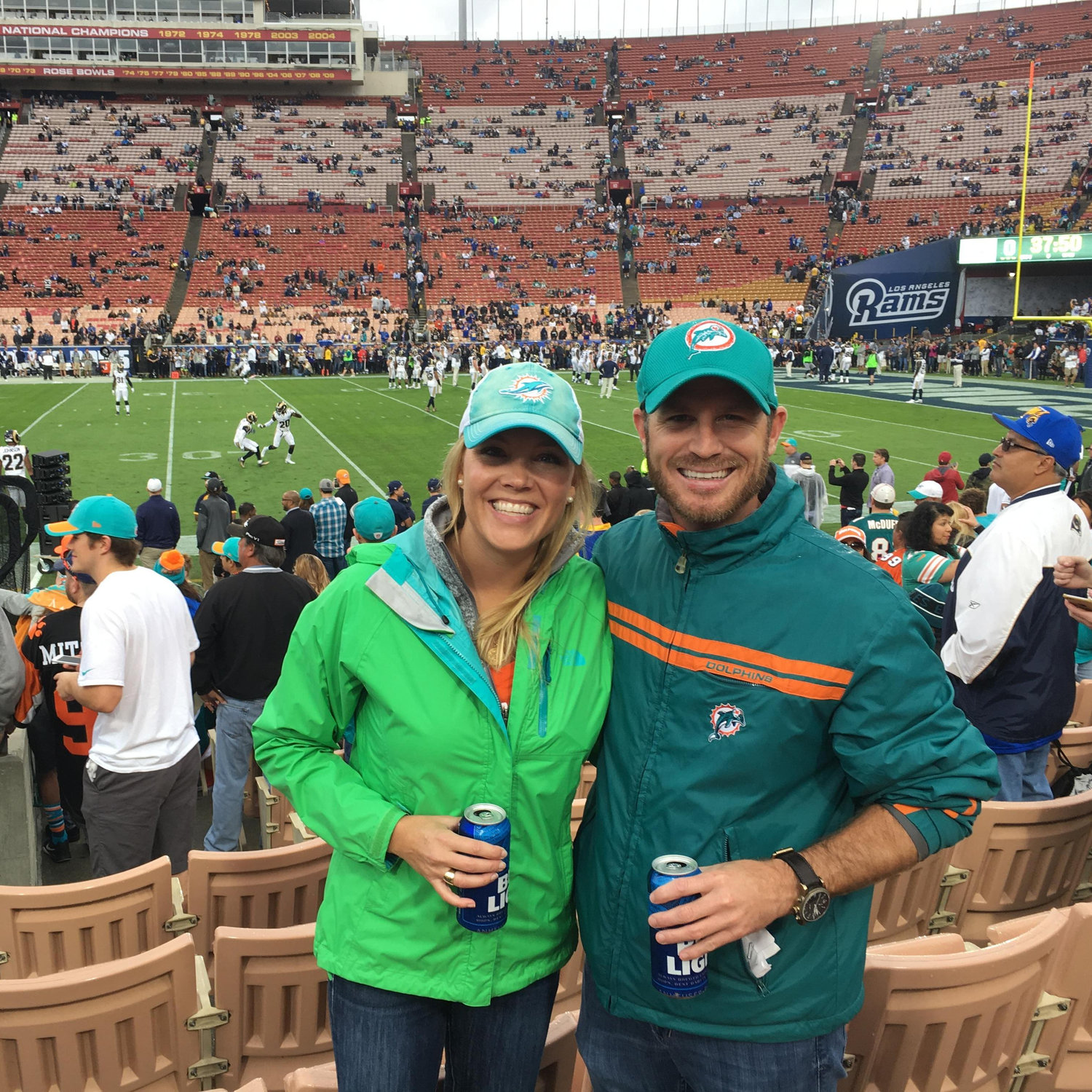 Dolphins vs Rams at the Coliseum. Rained all day, Dolphins win!