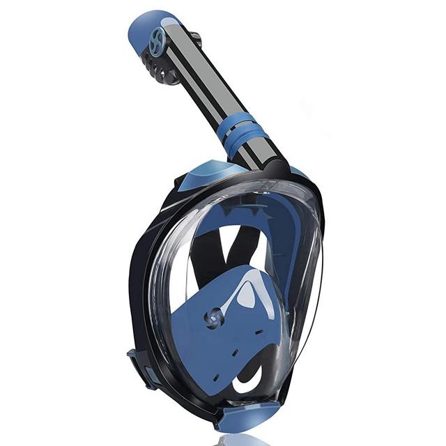QingSong Full Face Snorkel Mask, Snorkeling Gear with Camera Mount, Foldable 180 Degree Panoramic View Anti-Fog Anti-Leak, Snorkeling Set for Kids and Adults