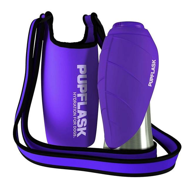 Tuff Pupper Dog Water Bottle Holder and PupFlask Portable Water Bottle - 27oz, Violet
