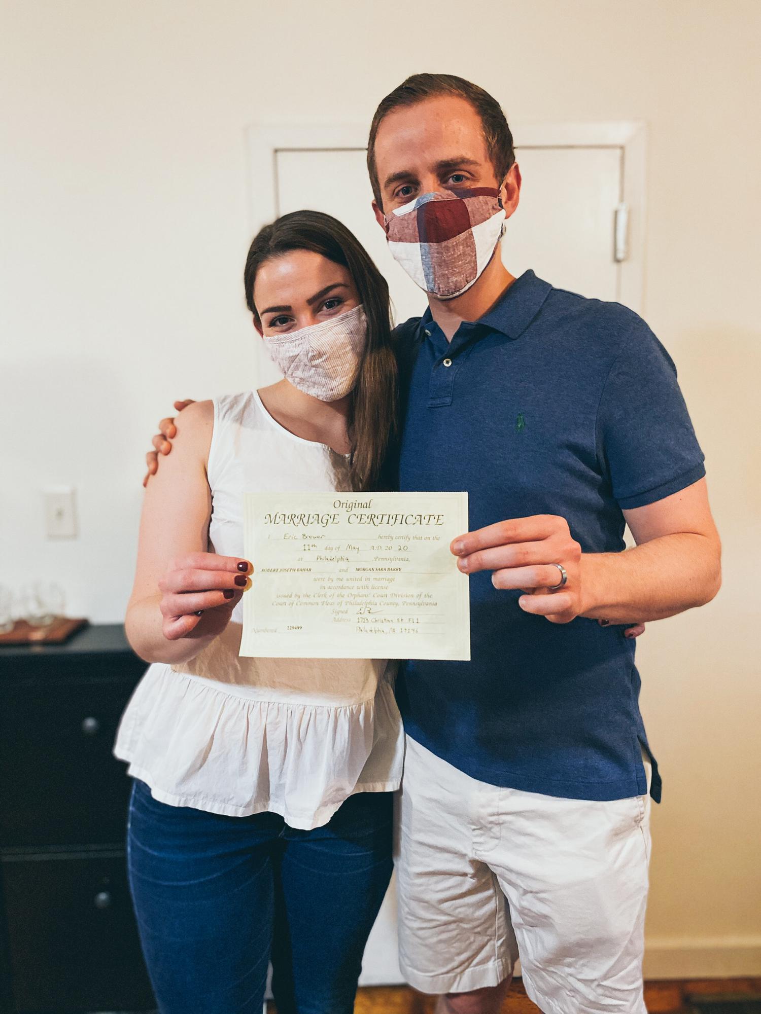 We eloped on May 11, 2020 in Philadelphia. We didn’t tell our parents (or anyone!) until afterward. Special shout out to our dear friends Eric and Devan for marrying us in their backyard!