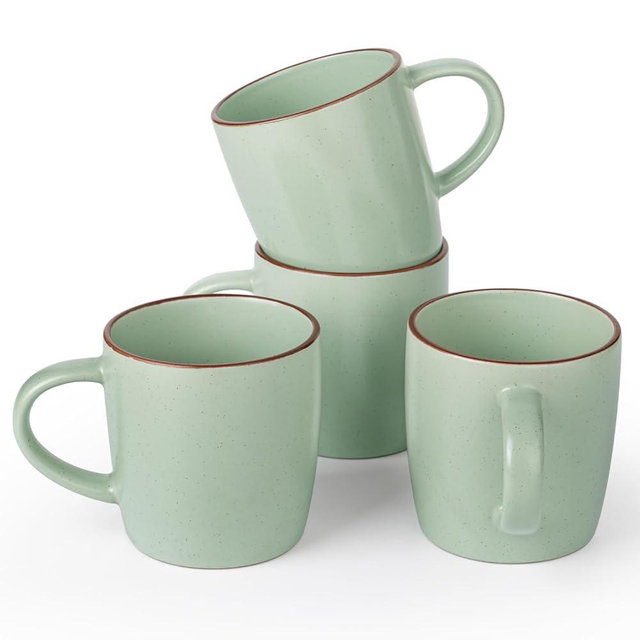 famiware Mercury Coffee Mugs 13 oz, Coffee Mugs Set of 4 with Handle, Cups for Latte, Hot Tea, Cappuccino, Mocha, Cocoa, Light Green