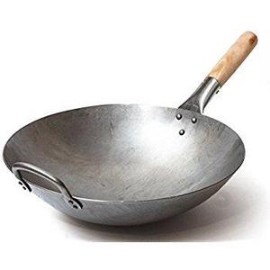 Wok with Wooden and Steel Helper Handle (14 Inch, Round Bottom) / 731W88 by Craft Wok