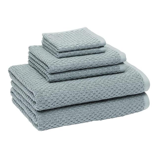 Amazon Basics Odor Resistant Textured Bath Towel Set - 6-Pieces, Teal