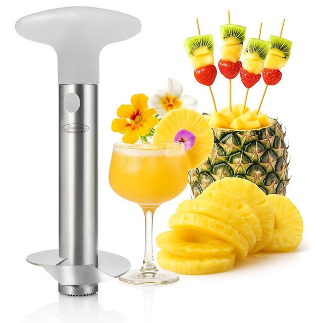 Pineapple Corer, [Upgraded, Reinforced, Thicker Blade] Newness Premium Pineapple Corer Remover, Stainless Steel Pineapple Core Tool for Home & Kitchen with Sharp Blade for Diced Fruit Ring (Clear)