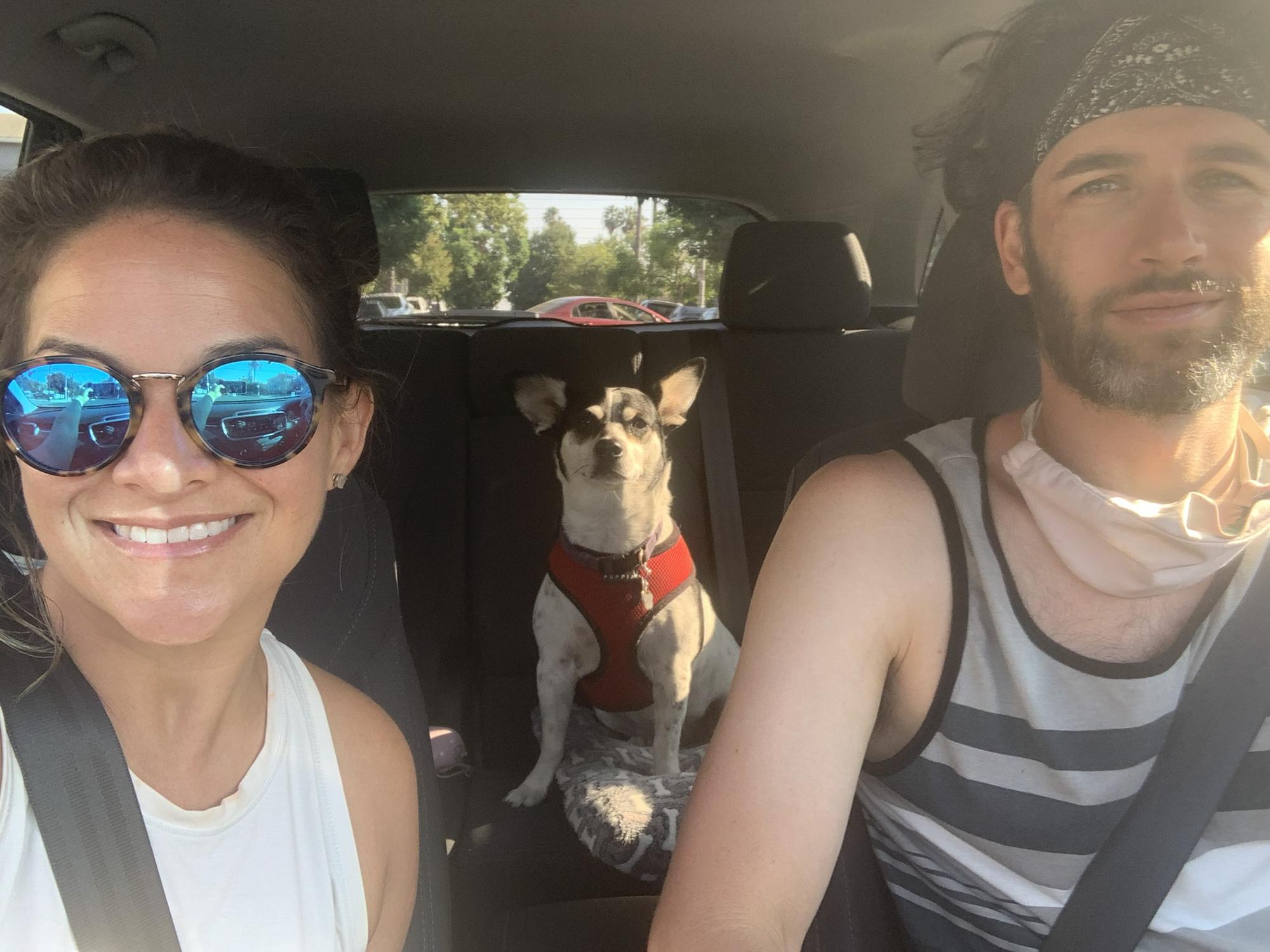August 2020 Shari came to LA, this is us on our way to meet Shari’s brother Max for a hike with our very special furry friend Birdy