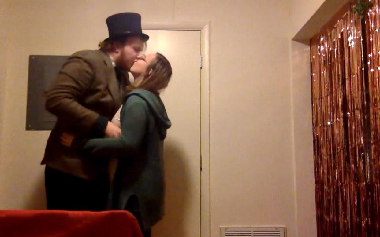 Matt set up a secret camera before he proposed to Bailey in their Towson apartment. This is a still from moments after the engagement. December 31, 2019