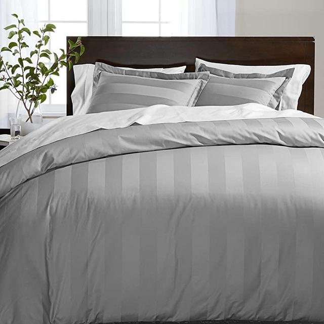 Charter Club Damask Stripe Full Queen Duvet Cover, 100% Supima Cotton 550 Thread Count Smoke (Grey)