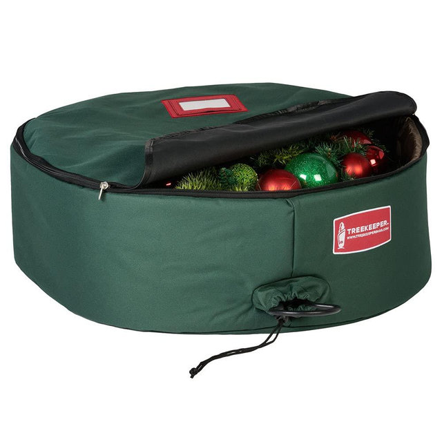 TreeKeeper 48-Inch Wreath Storage Container - Polyester, Green, Direct Suspend System, Zipper Closure, Fits Up to 48 Inch Wreaths