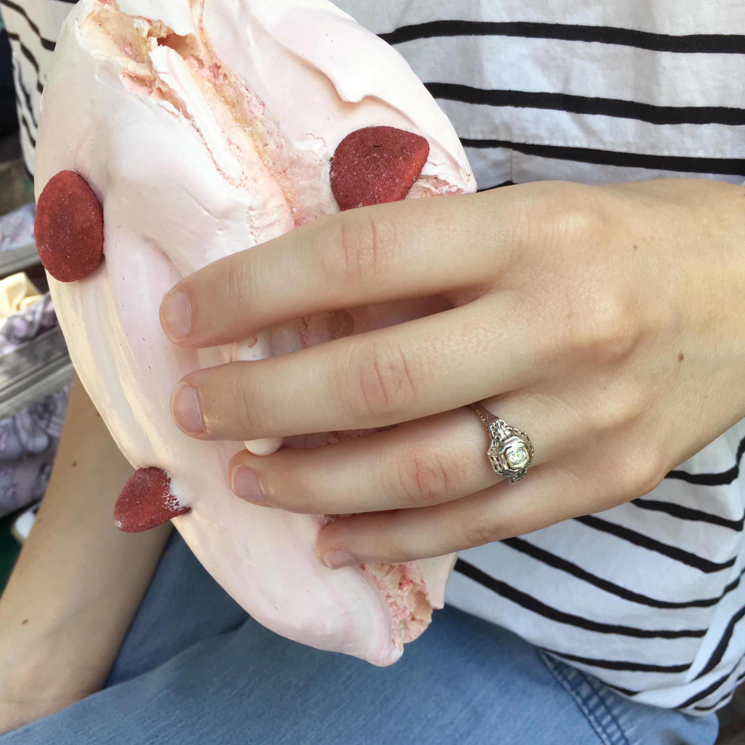 The ring! And the gigantic meringue I was trying to eat while Eric proposed.