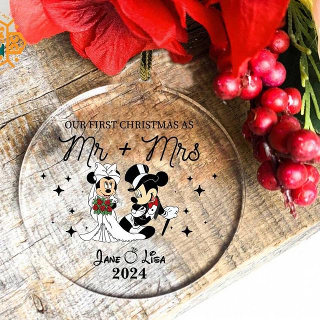 Personalized First Christmas as Mr & Mrs Ornament,Mickey Minnie Wedding Gift,Custom Couple Disney Xmas Keepsake,1st Christmas Married Decor