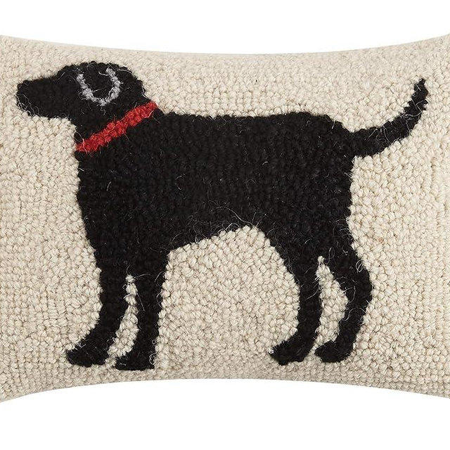 Peking Handicraft 30JES1459C12OB Black Dog Wool and Cotton Pillow, 8 x 12 inch