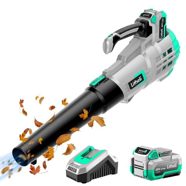 Litheli 20V Cordless Leaf Blower, 350 MPH and Variable Speeds Electric Leaf Blower for Cleaning Leaves, Dust, Snow, Lawn, Yard, 4.0Ah Battery & Fast Charger Included