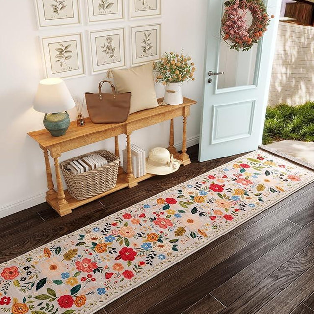 Rugcomf Runners for Hallways Kitchen Runner Rug Non Slip 2'x 10' Long Washable Runner Rugs with Rubber Backing Soft Floral Carpet Runner for Hallways, Kitchen, Laundry, Bedroom, Bathroom(Beige)