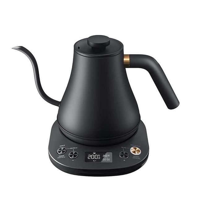Willsence Electric Gooseneck Kettle Temperature Control, Pour Over Kettle for Coffee and Tea, 100% Stainless Steel Inner Lid and Bottom, 1200W Rapid Heating, 0.8L, Built-in Stopwatch, Matte Black