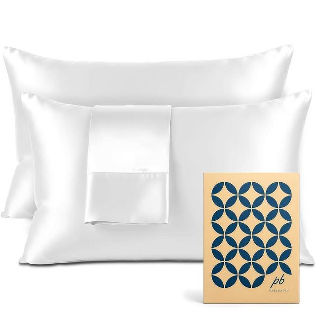 Pure Bedding Satin Pillowcase 2 Pack - King Size (20"x40", White) - Silky Pillow Cases for Hair and Skin - Satin Pillow Covers with Envelope Closure - Extra Soft Premium Microfiber
