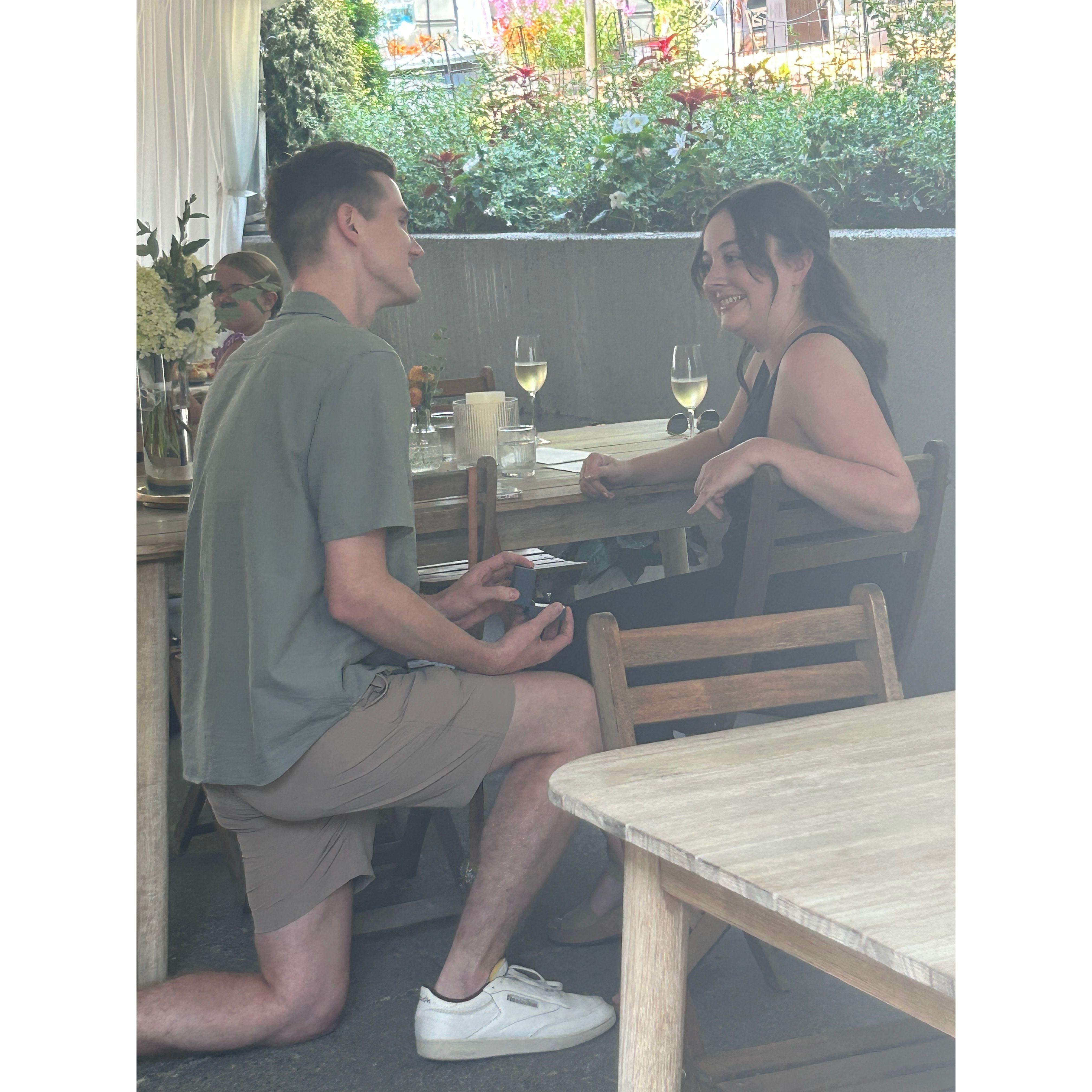 Ben proposing at Matthews Winery in Woodinville, August 10, 2024