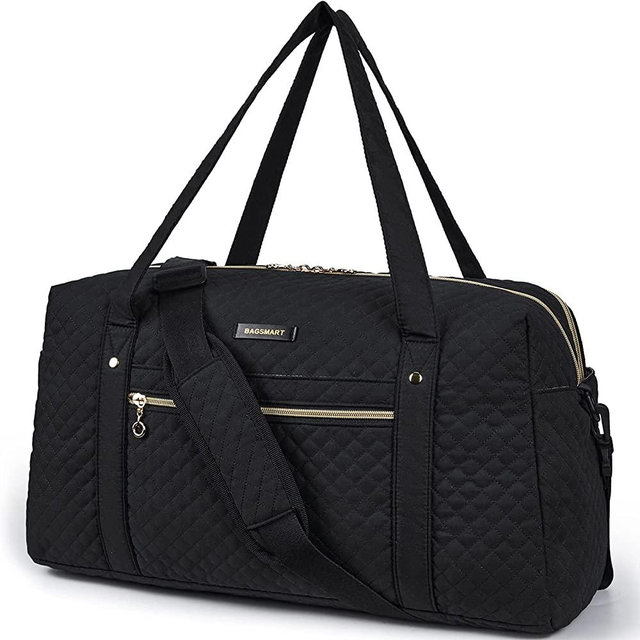 Travel Duffle Bag, BAGSMART 37L Weekender Overnight Bag with Wet Pocket for Women, Large Carry On Bag with Laptop Compartment and Shoes Bag for Travel, Business Trips, Sports(Black)
