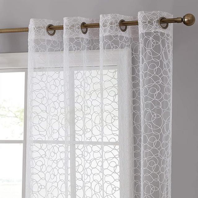HLC.ME Audrey Embroidered Premium Soft Decorative Sheer Voile Light Filtering Grommet Window Treatment Curtain Drapery Panels for Bedroom & Living Room - Set of 2 Panels (54 x 84 inches Long, White)