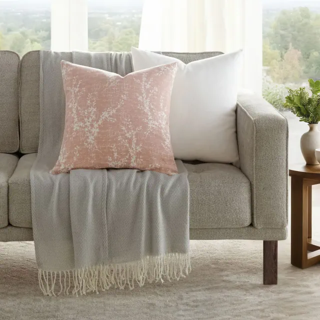 2-Pack Cotton Slub Willow Rose Throw Pillows and Pillow Inserts Set - Becky Cameron, Willow Rose, 20 x 20