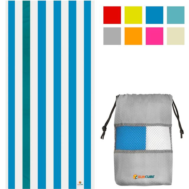 SUN CUBE Microfiber Beach Towel, Quick Dry Sand Free, Lightweight Compact Travel Swim Pool Camping Packable Adults