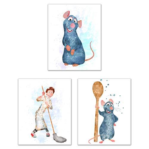 Ratatouille Prints - Set of 3 Adorable Watercolor Photos