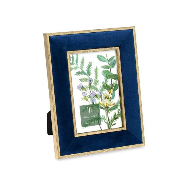 Isaac Jacobs 4x6 Navy Velvet Picture Frame with Metallic Gold Double Border, Photo Frame, Horizontal & Vertical, Made for Tabletop & Wall Display, for Home and Office (4x6, Navy with Gold)