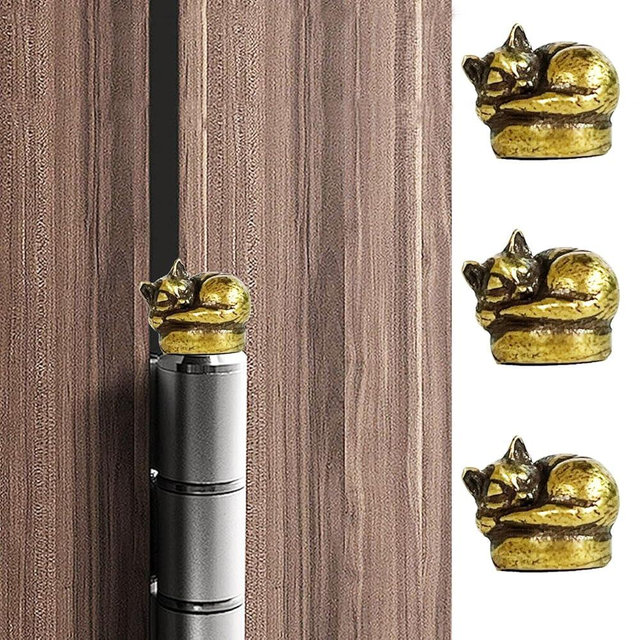 SWNACOR 3 Pcs Brass Cat Hinge Heads Decorative Topper, Magnetic Hinge Head Toppers, Fun Cat Gifts for Women Mom Grandma Wife, Vintage Statue Home Decoration