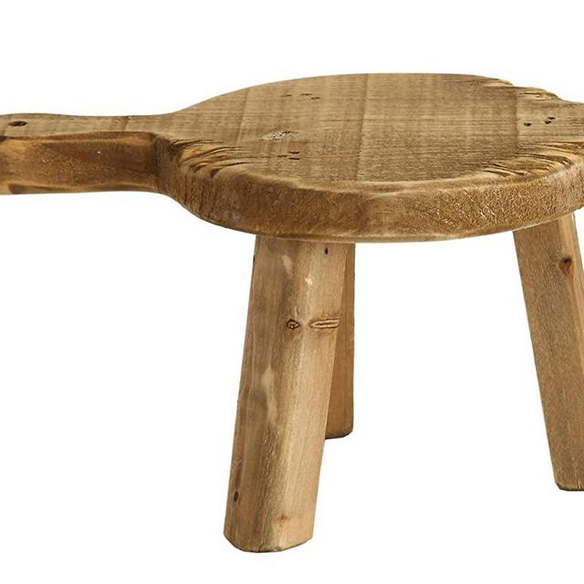 Creative Co-Op Round Wood Pedestal with Handle, Small, Brown
