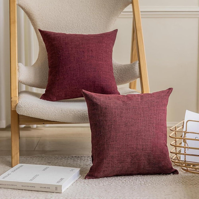 Home Brilliant Euro Sham Pillow Covers 26x26 Set of 2 Soft Lined Linen Christmas Decorative Pillow Covers Square Vintage Pillow Cases for Party Anniversary and Wedding, 26 x 26 Inch, Wine Red